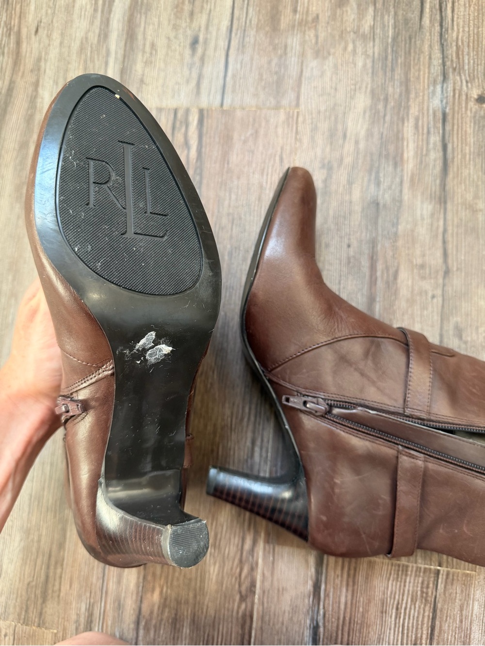 Women's Brown Leather Buckle Ankle Boots - Picture 6 of 8